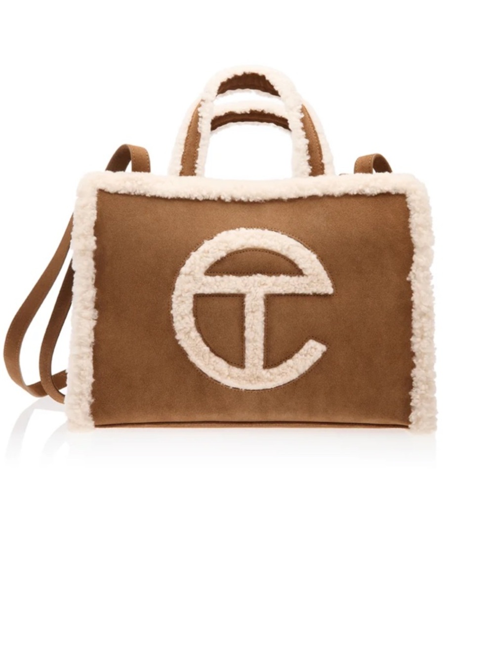 Telfar Brown Suede Shearling Trim Satchel